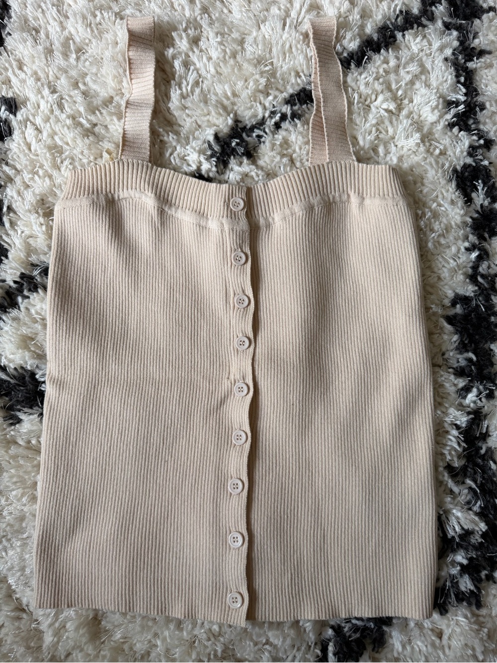 Cream Ribbed Button-Front Square Neck Tank - Picture 3 of 5